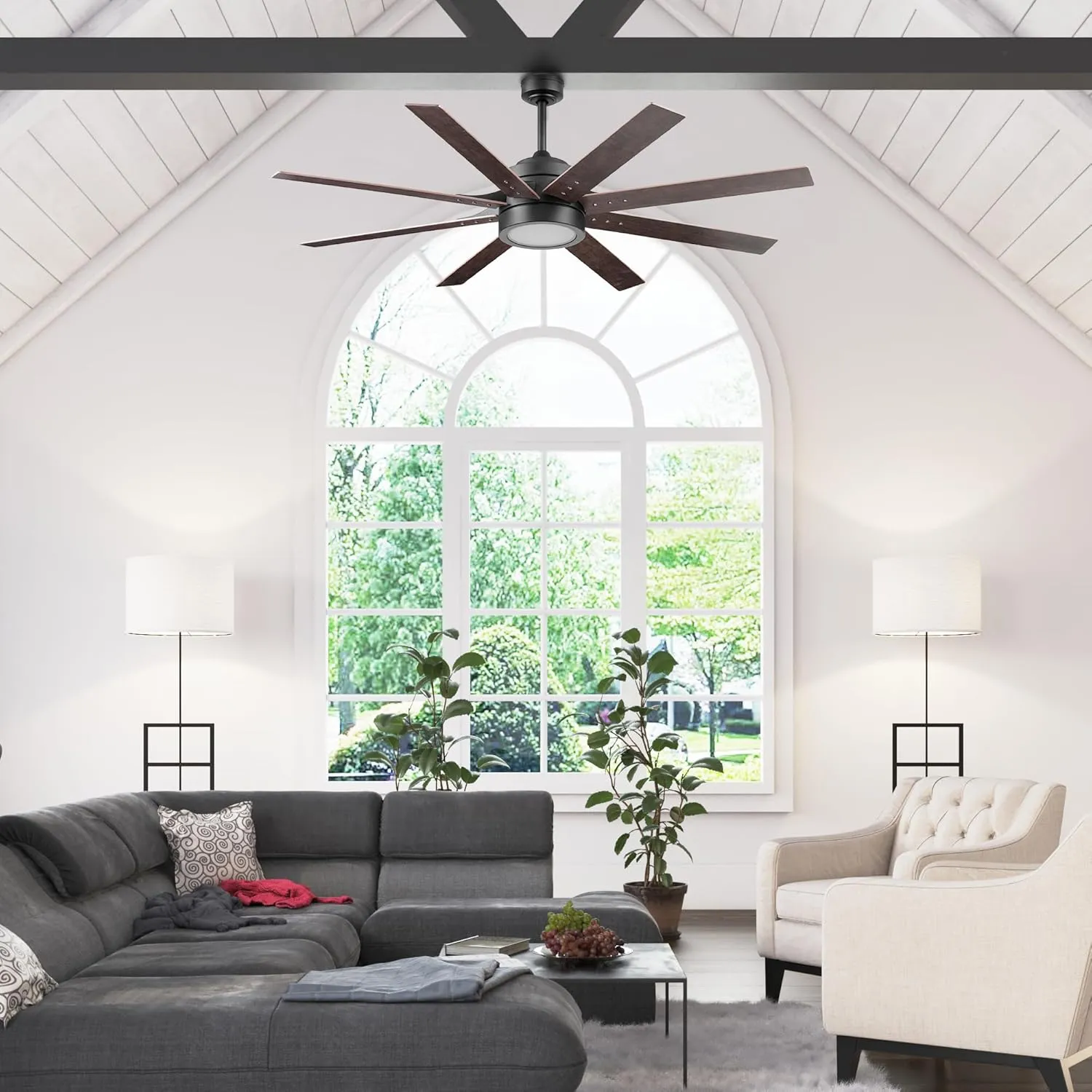 Honeywell Ceiling Fans Xerxes Modern 62 Inch Ceiling Fan with Light, Remote Control Fan, LED Indoor Fan with 8 Blades, Dark Elm and Rough Pine Blade Finish Options, Bronze (50609-01)