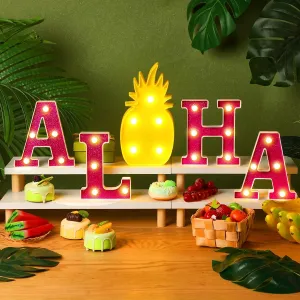 Honoson 5 Pcs Hawaiian Luau Aloha Party Decoration Aloha Letter LED Pineapple Lights Sign Summer Tropical Table Decorations Tropical Hawaiian Tiki Summer Beach Pool Party Supplies