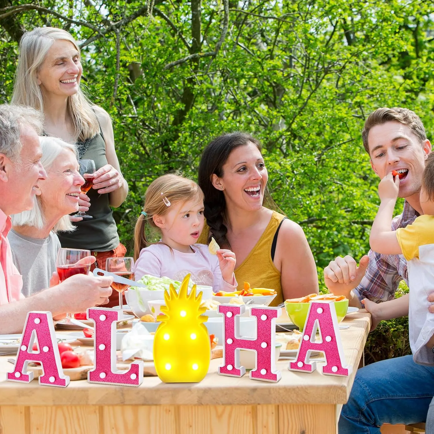 Honoson 5 Pcs Hawaiian Luau Aloha Party Decoration Aloha Letter LED Pineapple Lights Sign Summer Tropical Table Decorations Tropical Hawaiian Tiki Summer Beach Pool Party Supplies