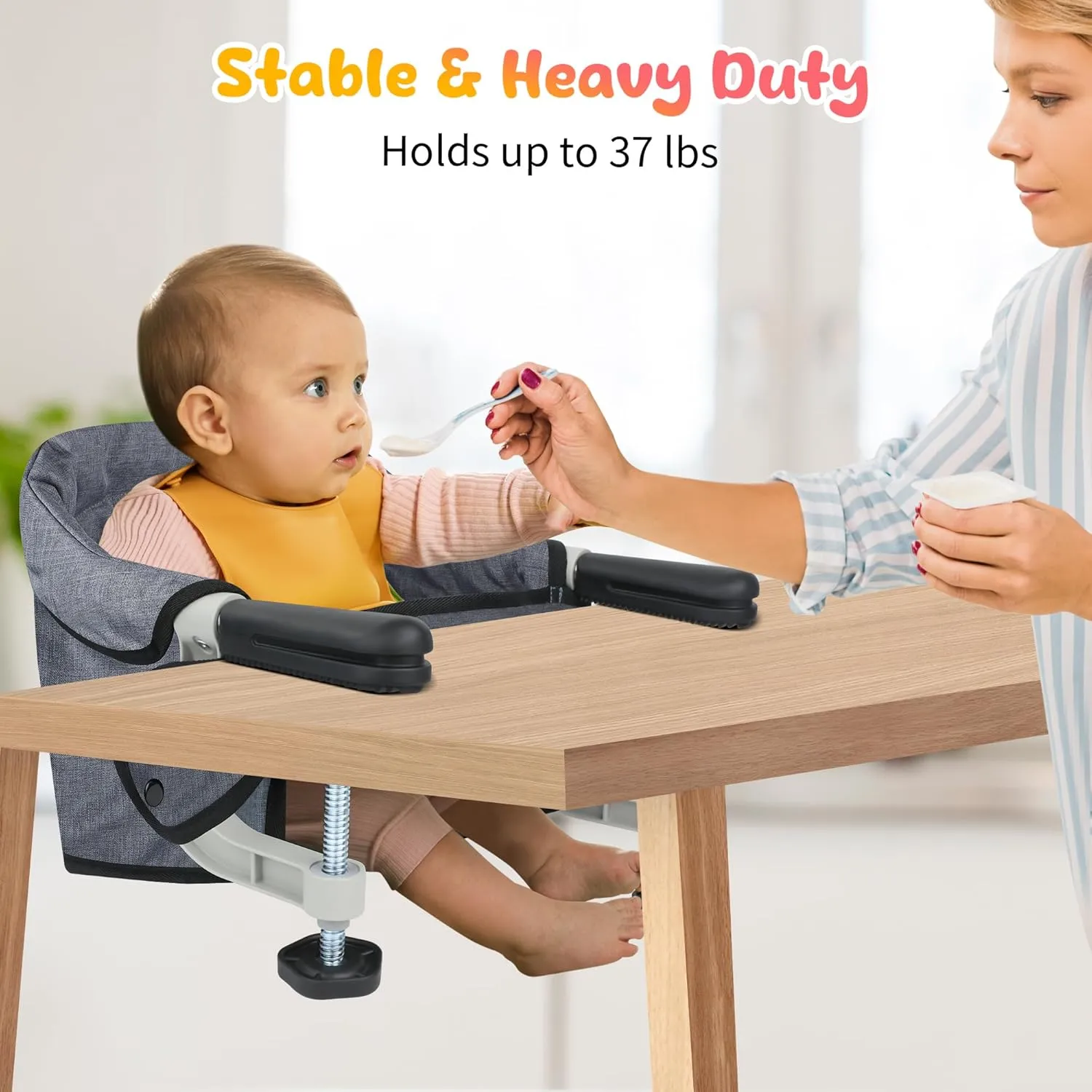 Hook on High Chair: High Chair for Babies and Toddlers 6-36 Months, Portable and Foldable High Chair for Home and Travel, Baby Feeding Chair, Setup in Seconds - Includes Carry Bag (Grey)