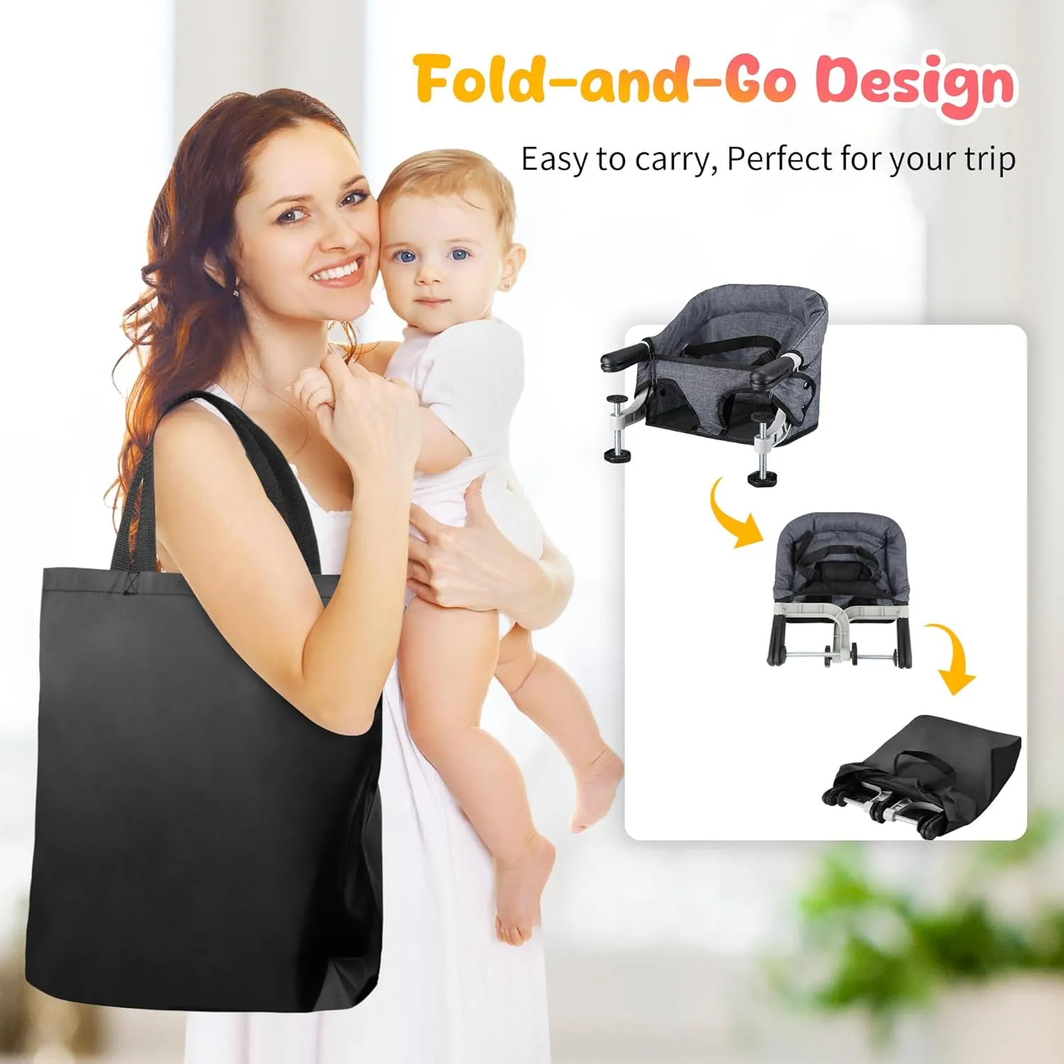 Hook on High Chair: High Chair for Babies and Toddlers 6-36 Months, Portable and Foldable High Chair for Home and Travel, Baby Feeding Chair, Setup in Seconds - Includes Carry Bag (Grey)