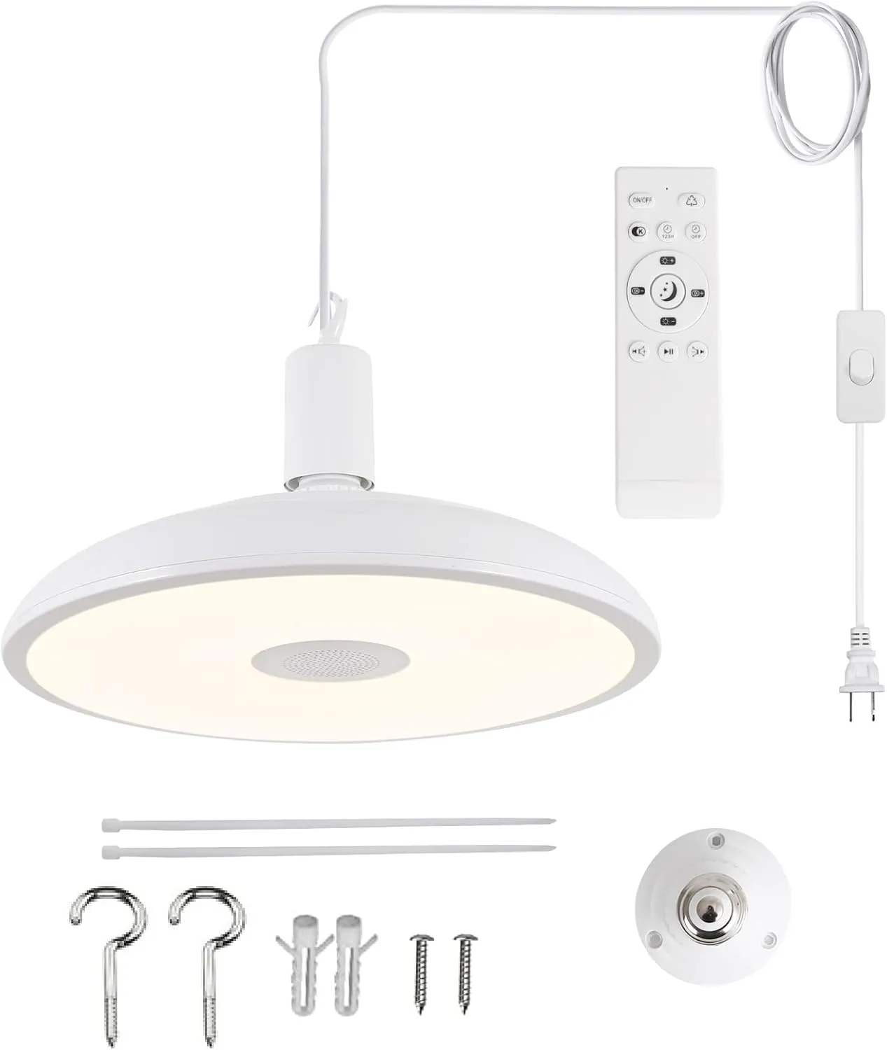 HOREVO Upgrade Plug in Pendant Light with Bluetooth Speaker & Color Changing LED, Remote Control, 18W Ceiling Light Hanging Fixture for Kitchen Island, Bedroom, Living Room, Patio, Farmhouse