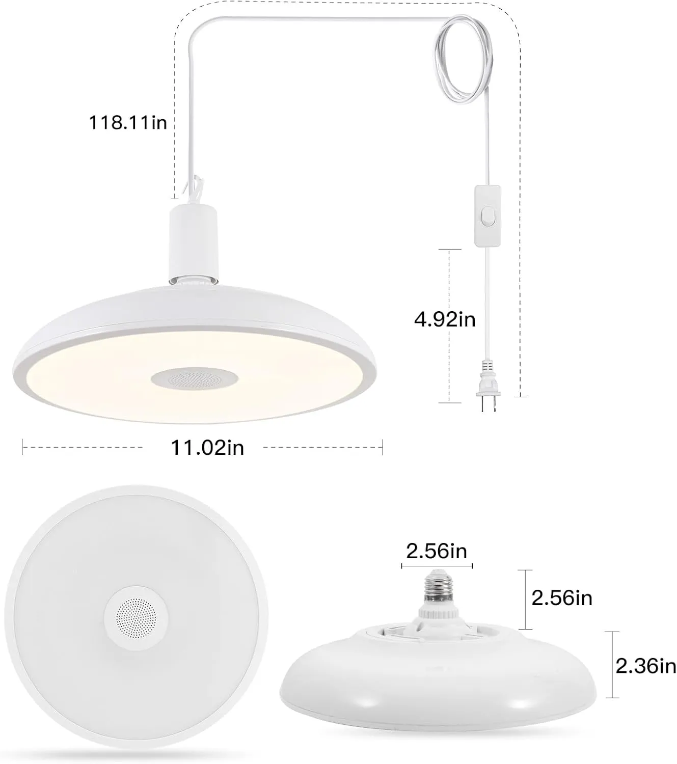 HOREVO Upgrade Plug in Pendant Light with Bluetooth Speaker & Color Changing LED, Remote Control, 18W Ceiling Light Hanging Fixture for Kitchen Island, Bedroom, Living Room, Patio, Farmhouse