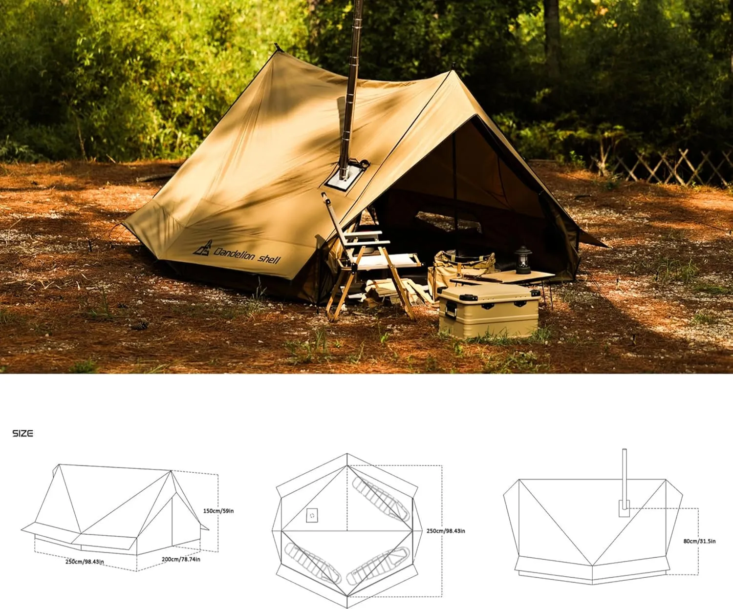 Hot Tent with Stove Jack – 4 Season Waterproof & Windproof Shelter for 1–4 People, Lightweight for Camping, Hiking, Hunting & Fishing