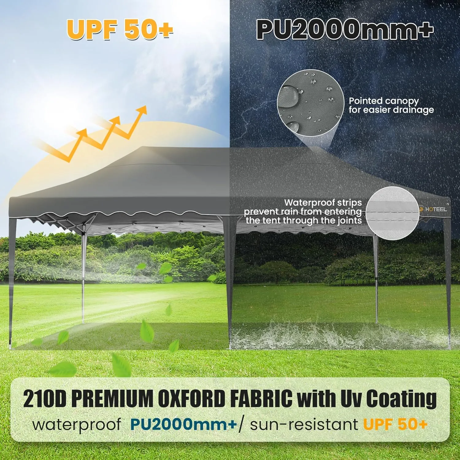HOTEEL 10×20 Pop Up Canopy, Canopy Tent UV 50  and Waterproof, Thickened Frame, Large Space Easy Pop Up Canopy, Outdoor Canopy for Weddings, Beaches, Parties, Patio (Grey)
