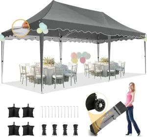 HOTEEL 10×20 Pop Up Canopy, Canopy Tent UV 50  and Waterproof, Thickened Frame, Large Space Easy Pop Up Canopy, Outdoor Canopy for Weddings, Beaches, Parties, Patio (Grey)
