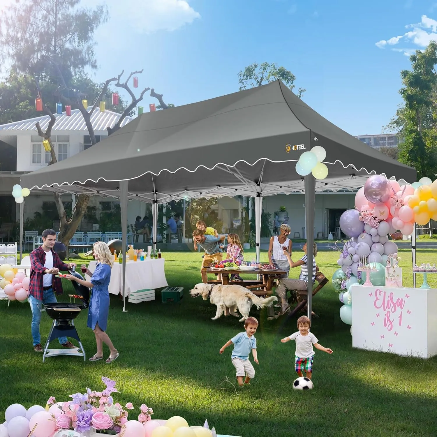 HOTEEL 10×20 Pop Up Canopy, Canopy Tent UV 50  and Waterproof, Thickened Frame, Large Space Easy Pop Up Canopy, Outdoor Canopy for Weddings, Beaches, Parties, Patio (Grey)