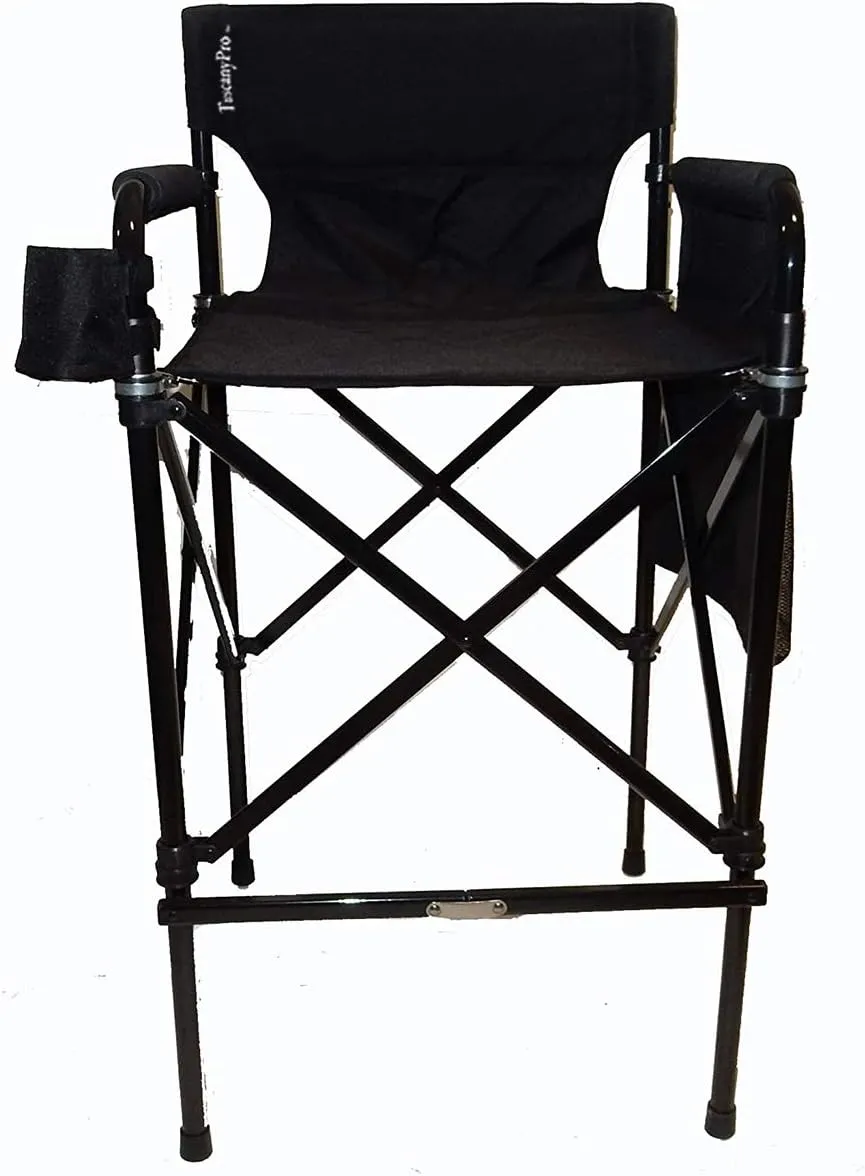 Houdini Tall Director Chair - Quad Style, Super Compact Telescopic Folding Design with Jet Black, Anodized Aluminum Frame - Your Name/Logo Imprinted - 31" Seat Height - Carry Bag Included