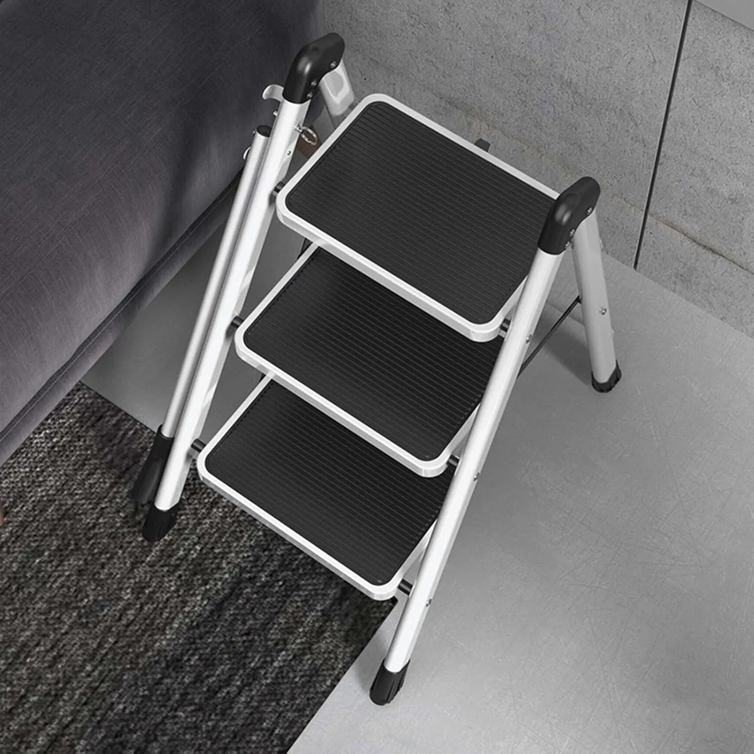 Household Multi-Function Herringbone Ladder with Retractable armrest Thickened Stair Chair Folding with Non-Slip Foot Flower Stand (Color : Red, Size : 3 Steps)