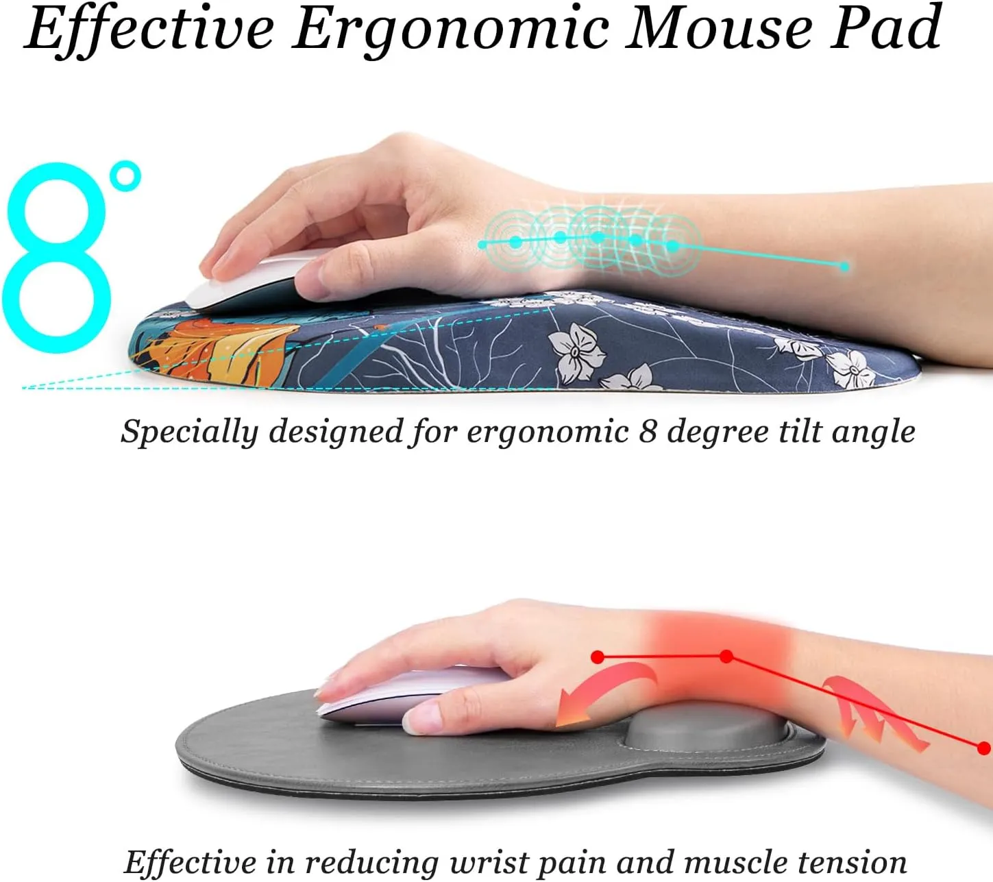 hueilm Ergonomic Mouse Pad Wrist Support,Pain Relief Mouse Pad with Wrist Rest,Entire Memory Foam Mouse Pad with Non-Slip PU Base,Comfortable Mousepad Perfect for Office & Home, 1PCS（Green Leaf）