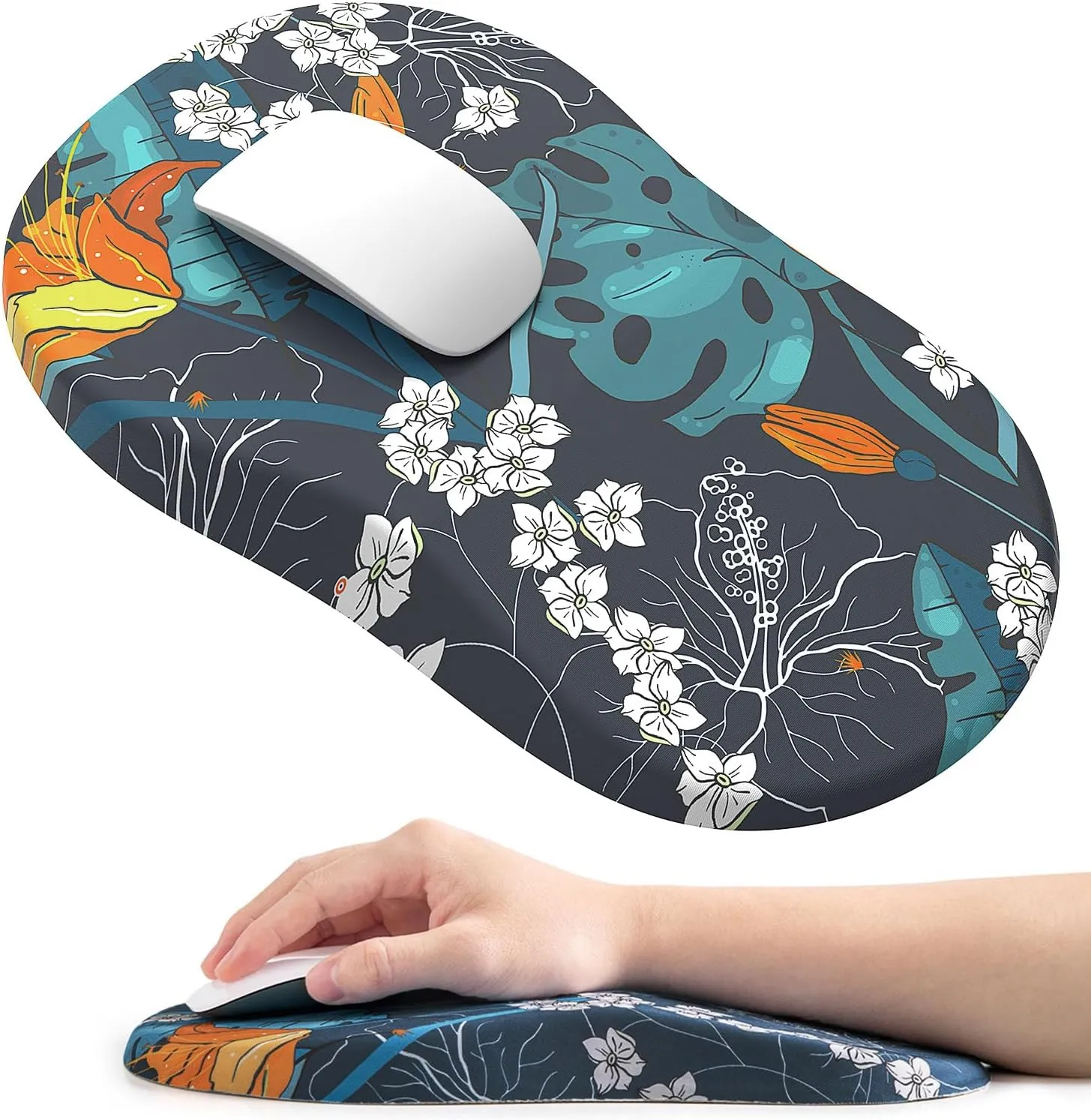 hueilm Ergonomic Mouse Pad Wrist Support,Pain Relief Mouse Pad with Wrist Rest,Entire Memory Foam Mouse Pad with Non-Slip PU Base,Comfortable Mousepad Perfect for Office & Home, 1PCS（Green Leaf）