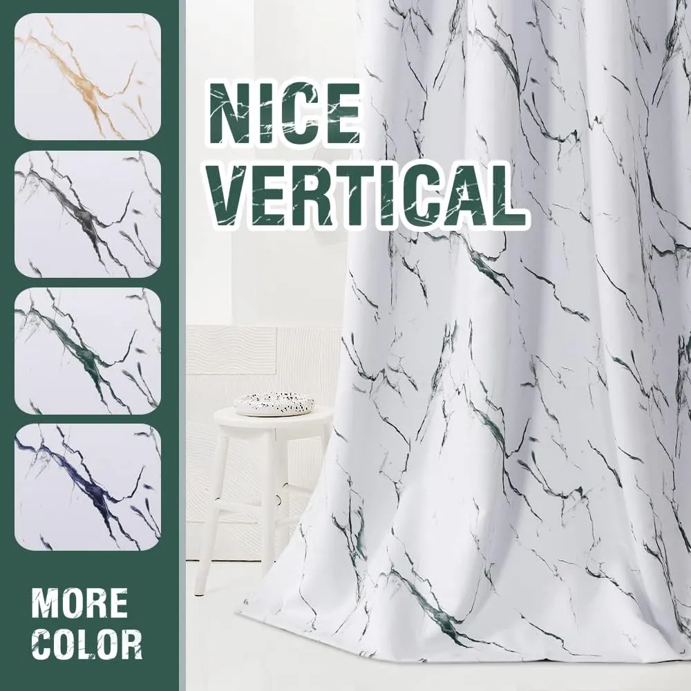H.VERSAILTEX 100% Blackout Curtains 63 inch Length 2 Panels Set Marble Designs Printed Drapes Thermal Curtains for Bedroom with Black Liner Sound Proof Curtains, Antique Green