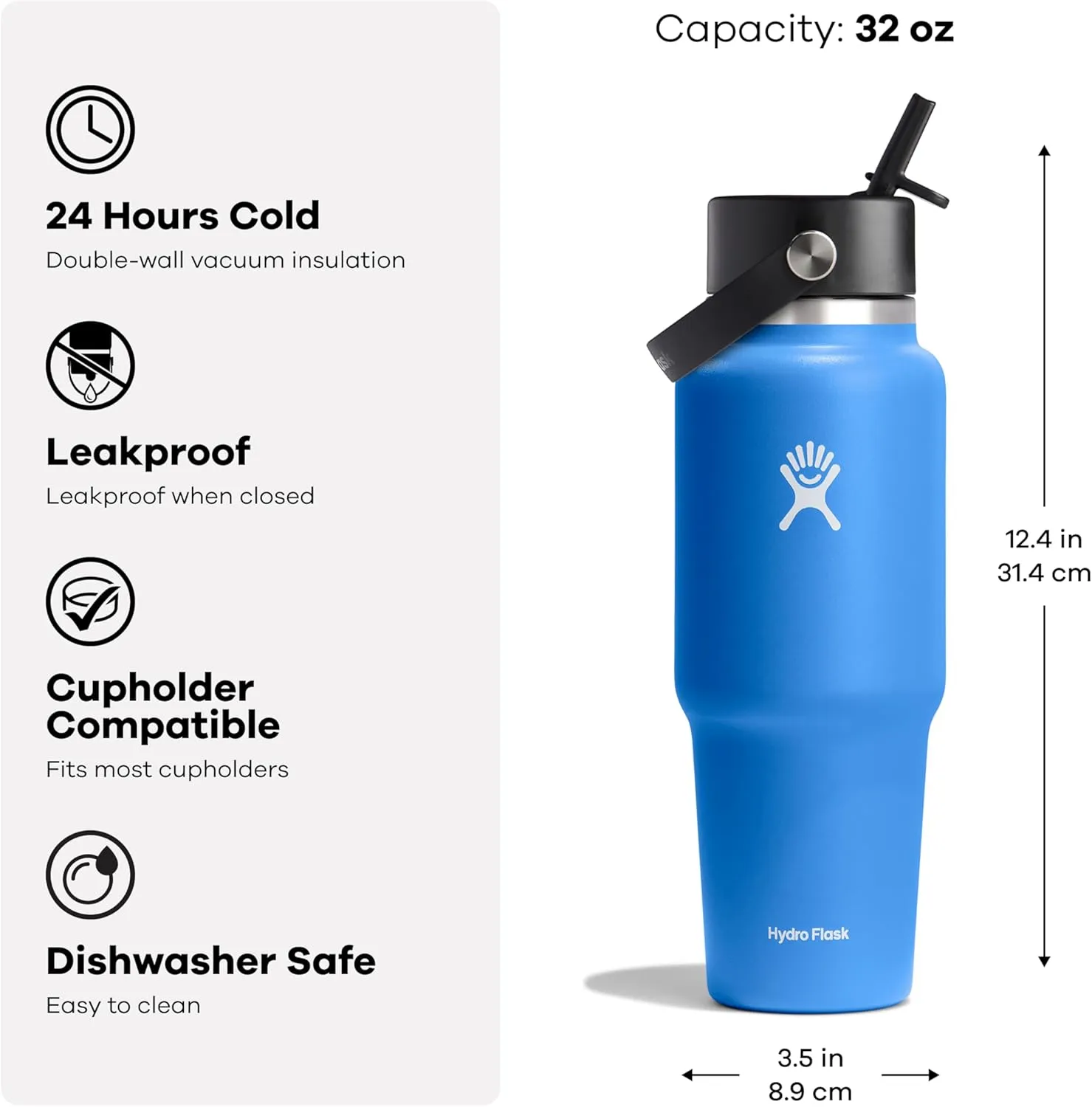 Hydro Flask 32 Oz Wide Flex Straw Travel Bottle Fossil