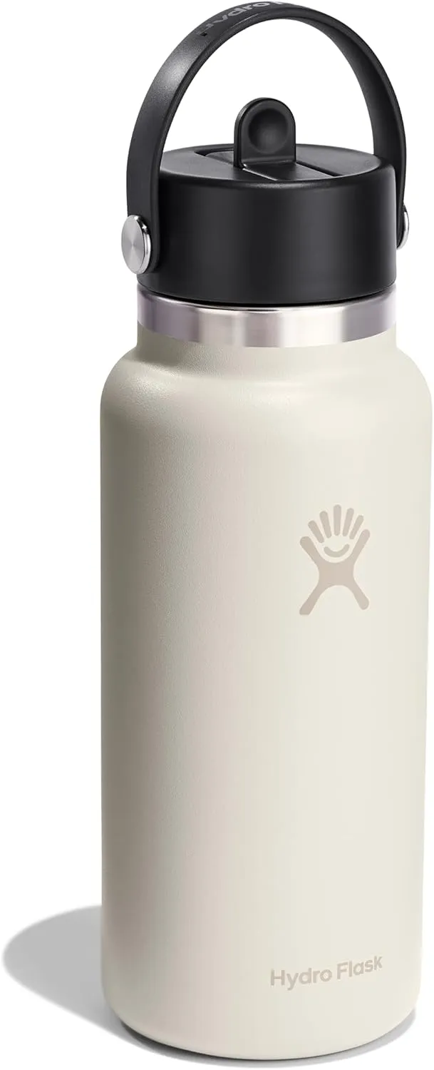 Hydro Flask Water Bottle - Insulated Stainless Steel - Wide Straw Lid, Non Spill, Leakproof in 32 Oz Ivory