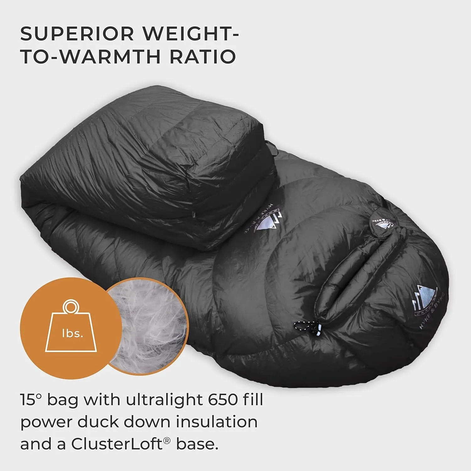 Hyke & Byke Quandary 15°F Cold Weather Mummy Hiking & Backpacking Sleeping Bag - Duck Down 650 FP 3 Season Sleeping Bags for Adults - Ultralight with Compression Stuff Sack