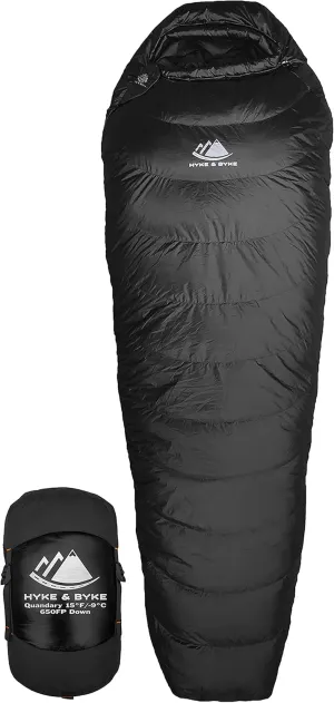 Hyke & Byke Quandary 15°F Cold Weather Mummy Hiking & Backpacking Sleeping Bag - Duck Down 650 FP 3 Season Sleeping Bags for Adults - Ultralight with Compression Stuff Sack