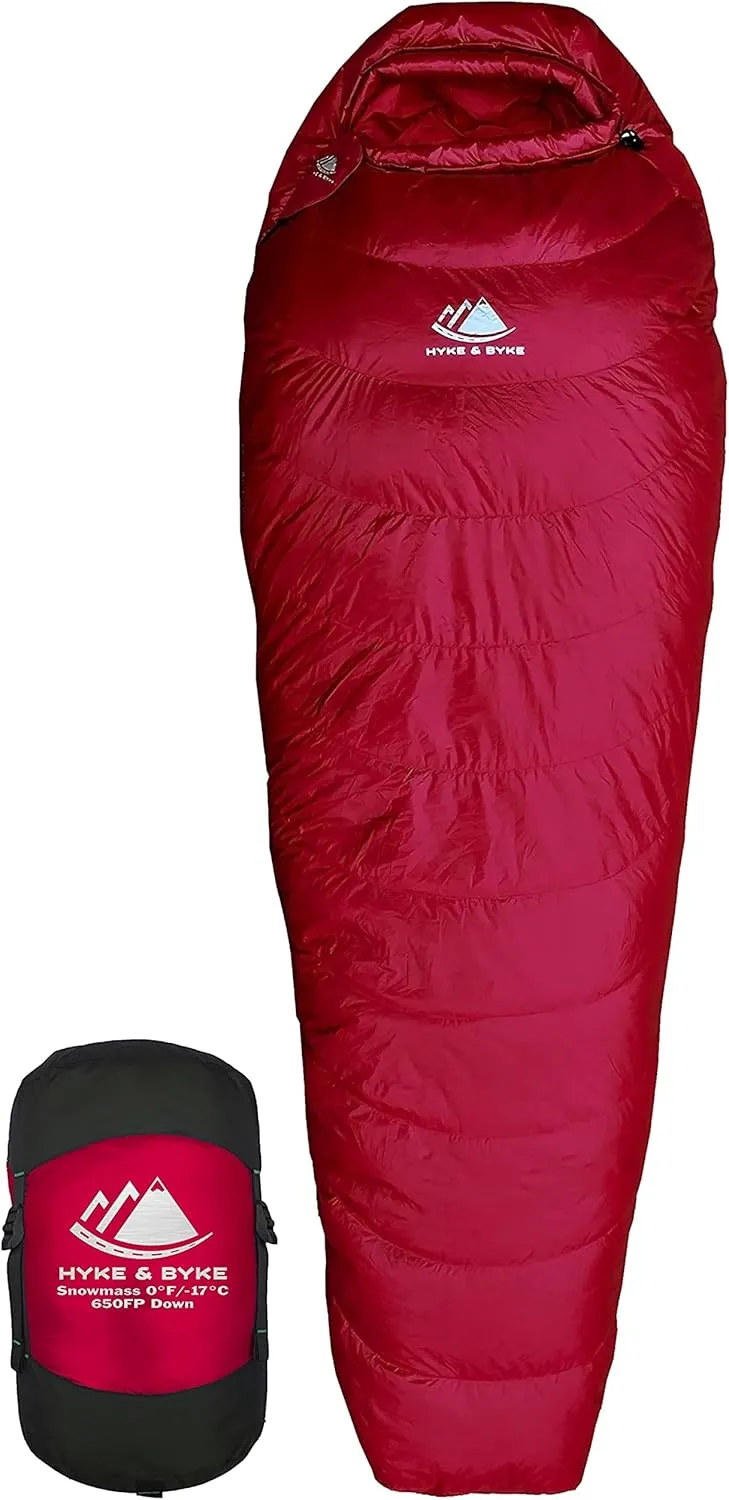 Hyke & Byke Snowmass 0°F Cold Weather Mummy Hiking & Backpacking Sleeping Bag - Duck Down 650 FP 4 Season Sleeping Bags for Adults - Ultralight with Compression Stuff Sack