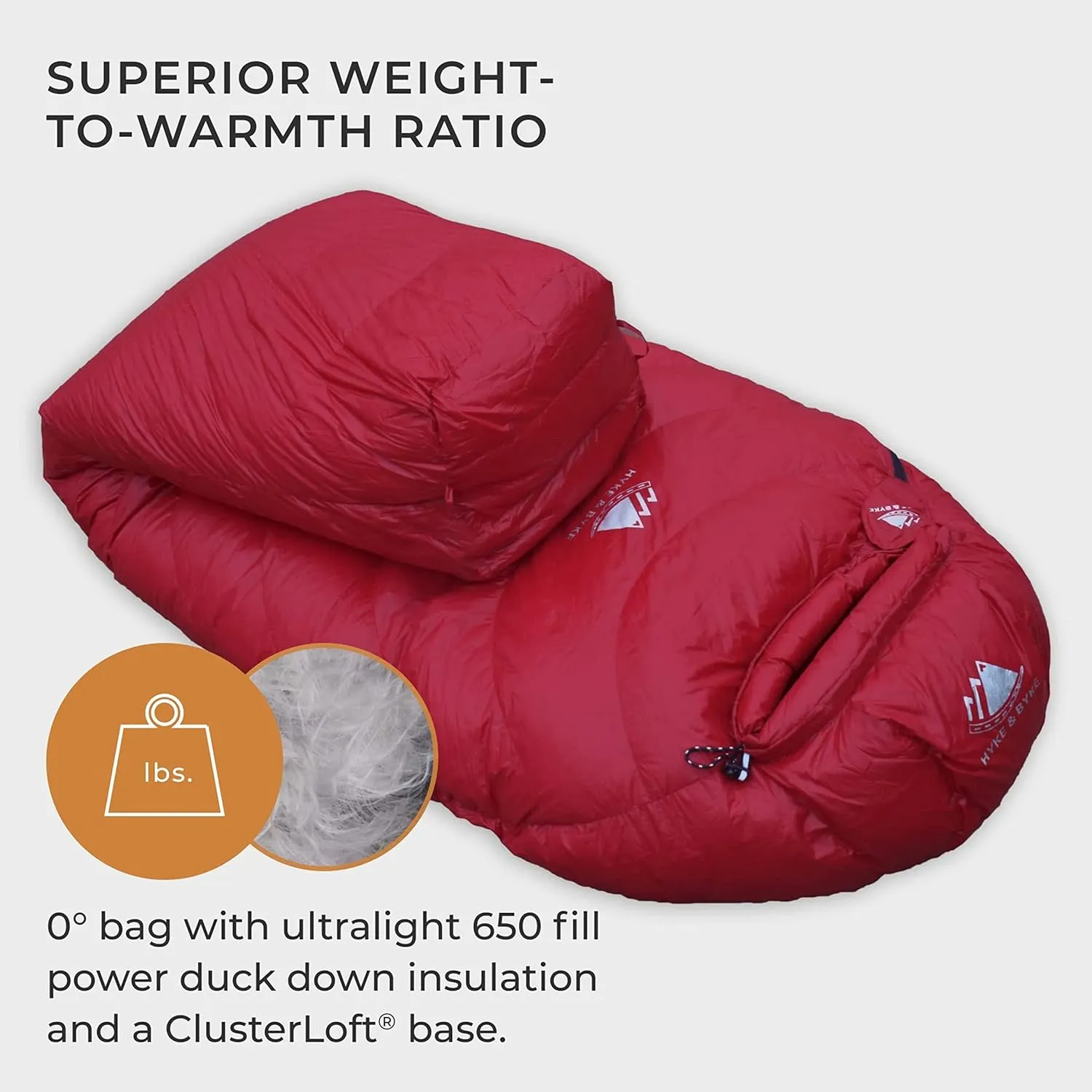 Hyke & Byke Snowmass 0°F Cold Weather Mummy Hiking & Backpacking Sleeping Bag - Duck Down 650 FP 4 Season Sleeping Bags for Adults - Ultralight with Compression Stuff Sack
