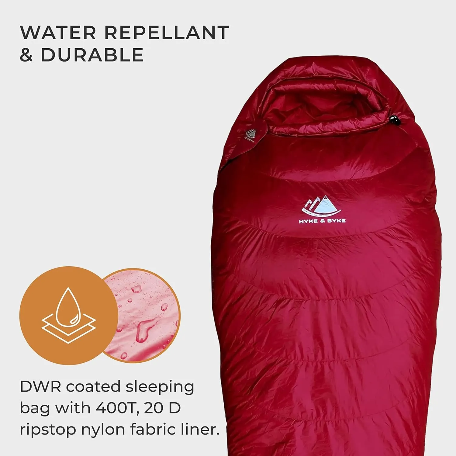 Hyke & Byke Snowmass 0°F Cold Weather Mummy Hiking & Backpacking Sleeping Bag - Duck Down 650 FP 4 Season Sleeping Bags for Adults - Ultralight with Compression Stuff Sack