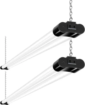 hykolity 2 Pack 4FT Linkable LED Shop Light for Garage, 4400lm, 4FT 42W, 5000K Daylight LED Workbench Light Fixture with Plug, Hanging or Surface Mount, Black - ETL