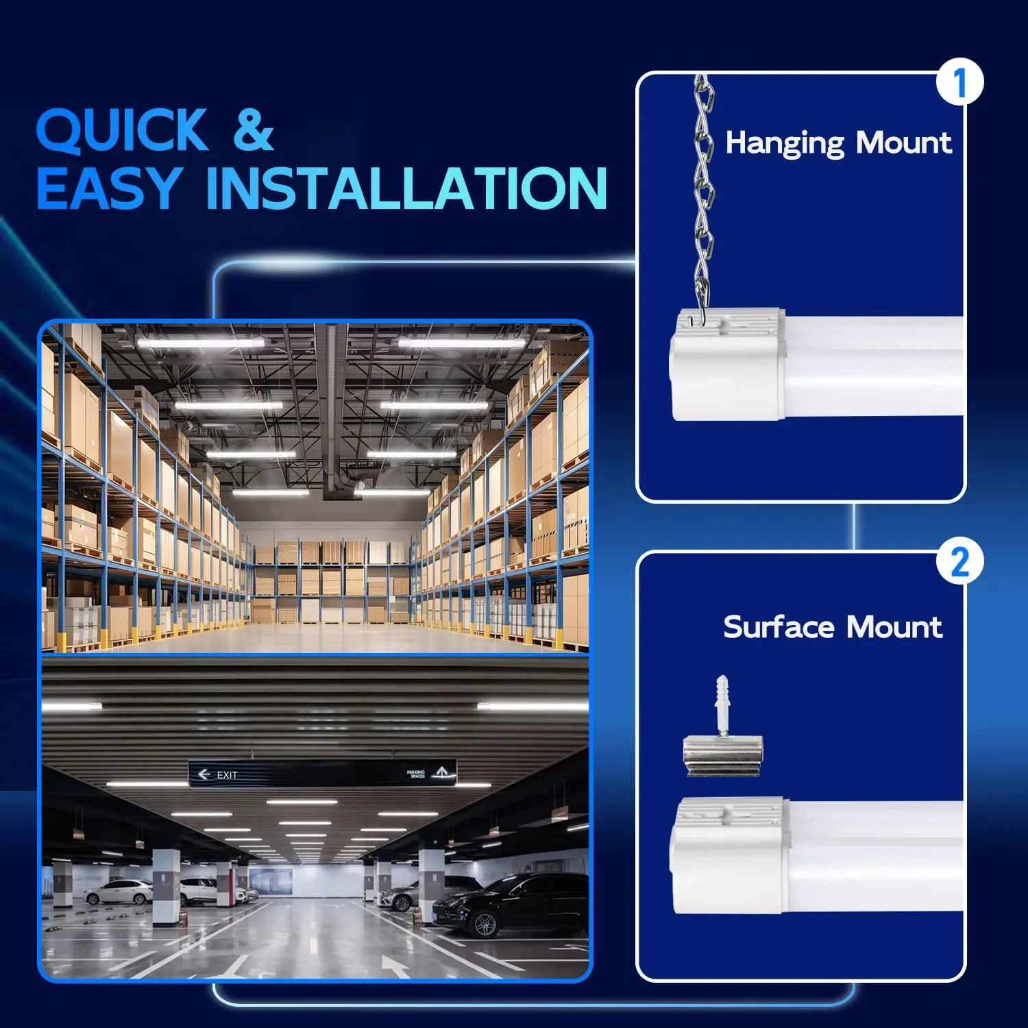 hykolity 2 Pack 4FT Linkable LED Shop Light for Garage, 4400lm, 4FT 42W, 5000K Daylight LED Workbench Light Fixture with Plug, Hanging or Surface Mount, White - ETL