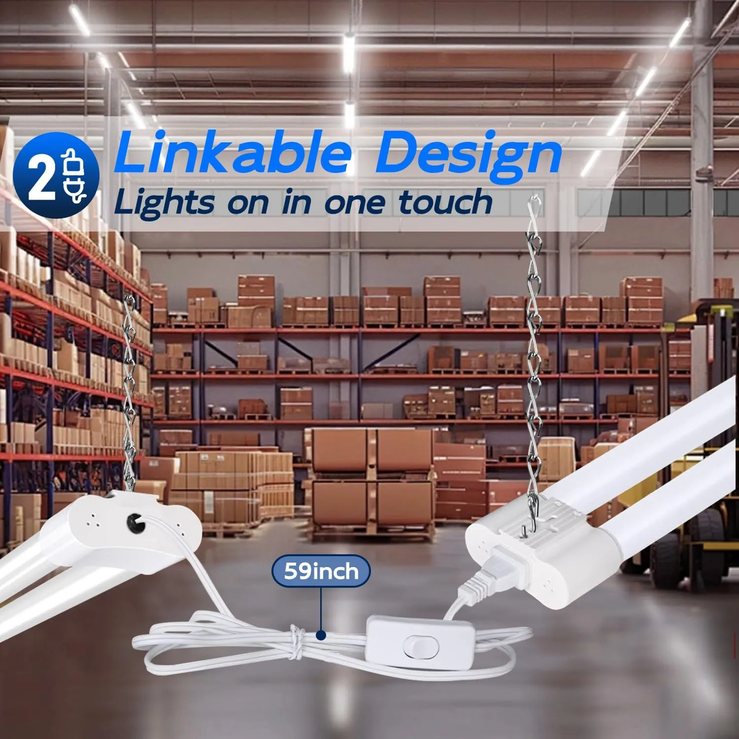 hykolity 2 Pack 4FT Linkable LED Shop Light for Garage, 4400lm, 4FT 42W, 5000K Daylight LED Workbench Light Fixture with Plug, Hanging or Surface Mount, White - ETL