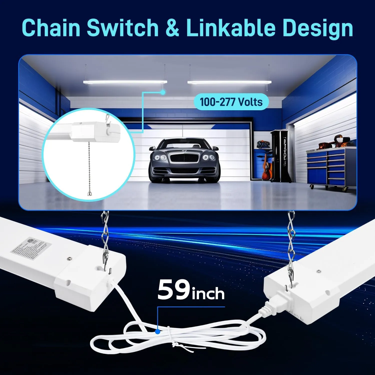 hykolity 4 Pack 4FT Linkable LED Shop Light for Garage, 6500lm, 4FT 60W Utility Light Fixture, 5000K Daylight LED Workbench Light with Plug, Hanging or Surface Mount, White - ETL