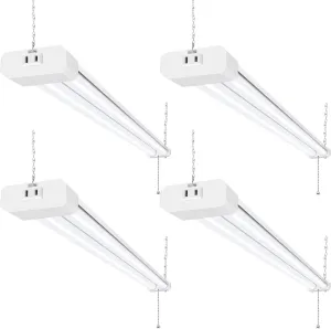 hykolity 4 Pack 4FT Linkable LED Shop Light for Garage, 6500lm, 4FT 60W Utility Light Fixture, 5000K Daylight LED Workbench Light with Plug, Hanging or Surface Mount, White - ETL