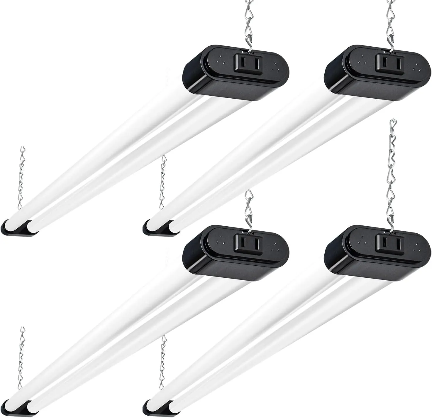 hykolity 4 Pack Linkable LED Shop Light, 4FT 44W [300W Equivalent], 4600lm, 5000K Daylight, Plug-in Utility Light Fixture, Hanging or Surface Mount, Black - Energy Efficient Lighting Solution