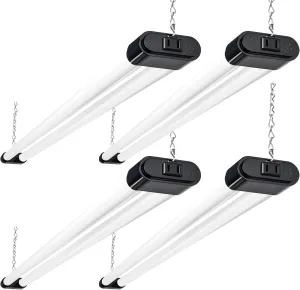 hykolity 4 Pack Linkable LED Shop Light, 4FT 44W [300W Equivalent], 4600lm, 5000K Daylight, Plug-in Utility Light Fixture, Hanging or Surface Mount, Black - Energy Efficient Lighting Solution