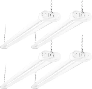 hykolity 4 Pack Linkable LED Shop Light, 4FT 44W [300W Equivalent], 4600lm, 5000K Daylight, Plug-in Utility Light Fixture, Hanging or Surface Mount, White - Energy Efficient Lighting Solution
