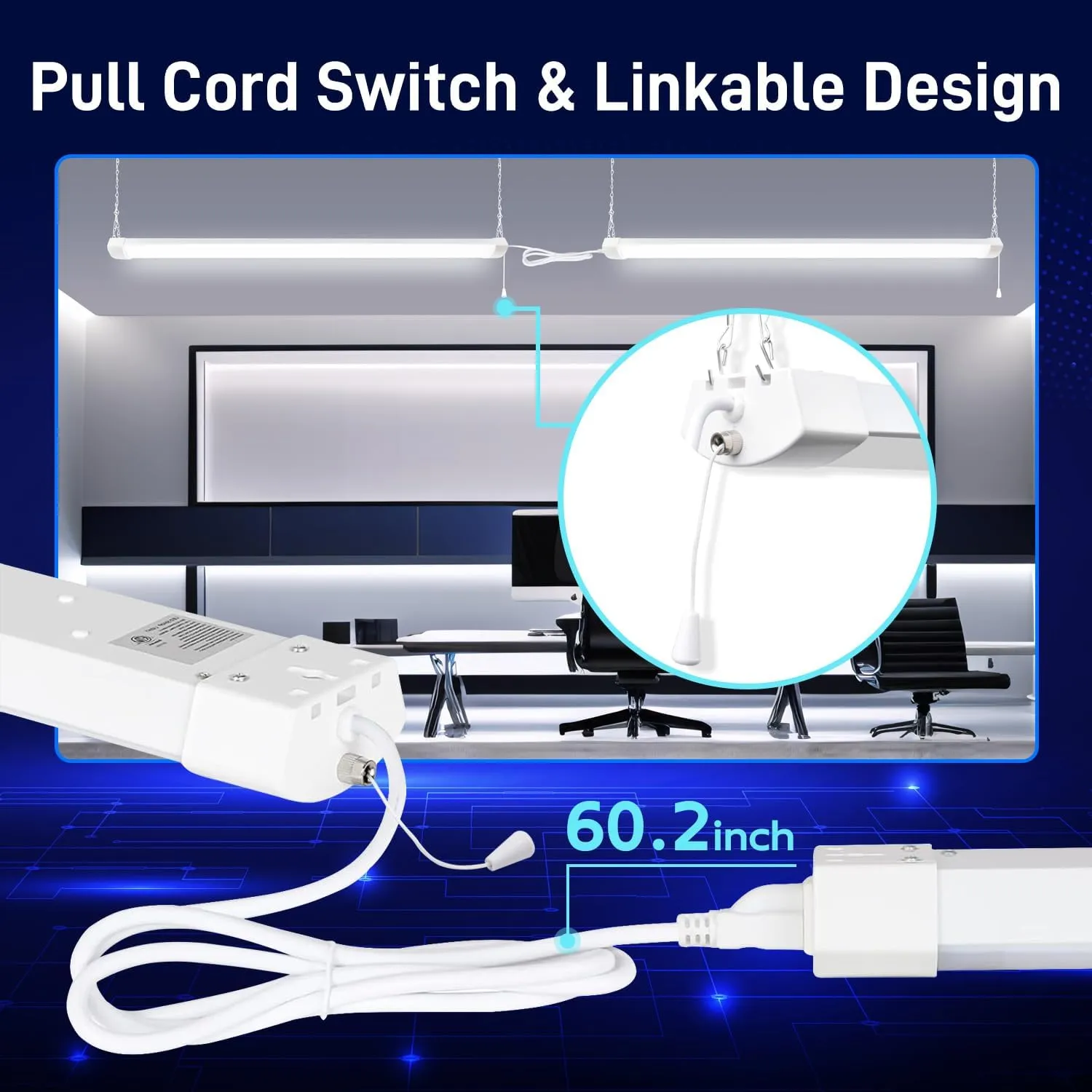 hykolity 4FT 120W LED Shop Light Linkable, 13000lm(400w Equivalent), 5000K Utility Shop Lights for Garages, Workshops, Basements, Hanging or Flush Mount, with Power Cord and Pull Chain, ETL, 4 Pack