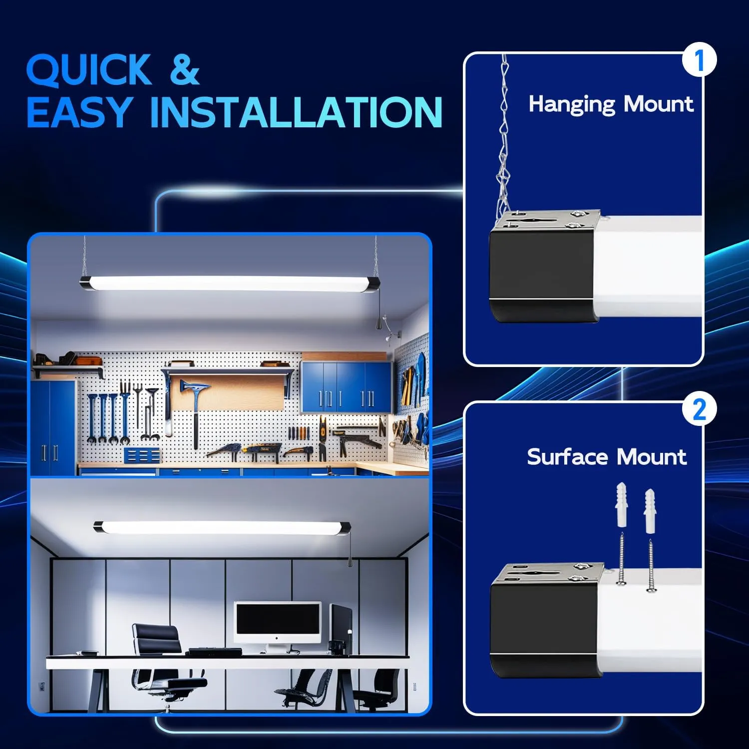 hykolity 4FT 120W LED Shop Light Linkable, 13000lm(400w Equivalent), 5000K Utility Shop Lights for Garages, Workshops, Basements, Hanging or FlushMount, with Power Cord and Pull Chain, ETL, Black