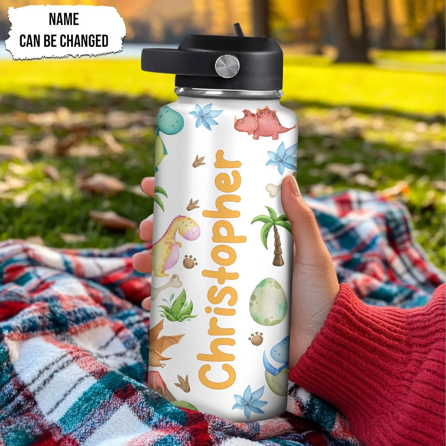 Hyturtle Personalized Dinosaur Water Bottle, Customized Name Dino Stainless Steel Insulated Sports Bottles Drinking Cups For Kids Toddler Boys Girls Back To School Cup With Lid 12oz 18oz 32oz