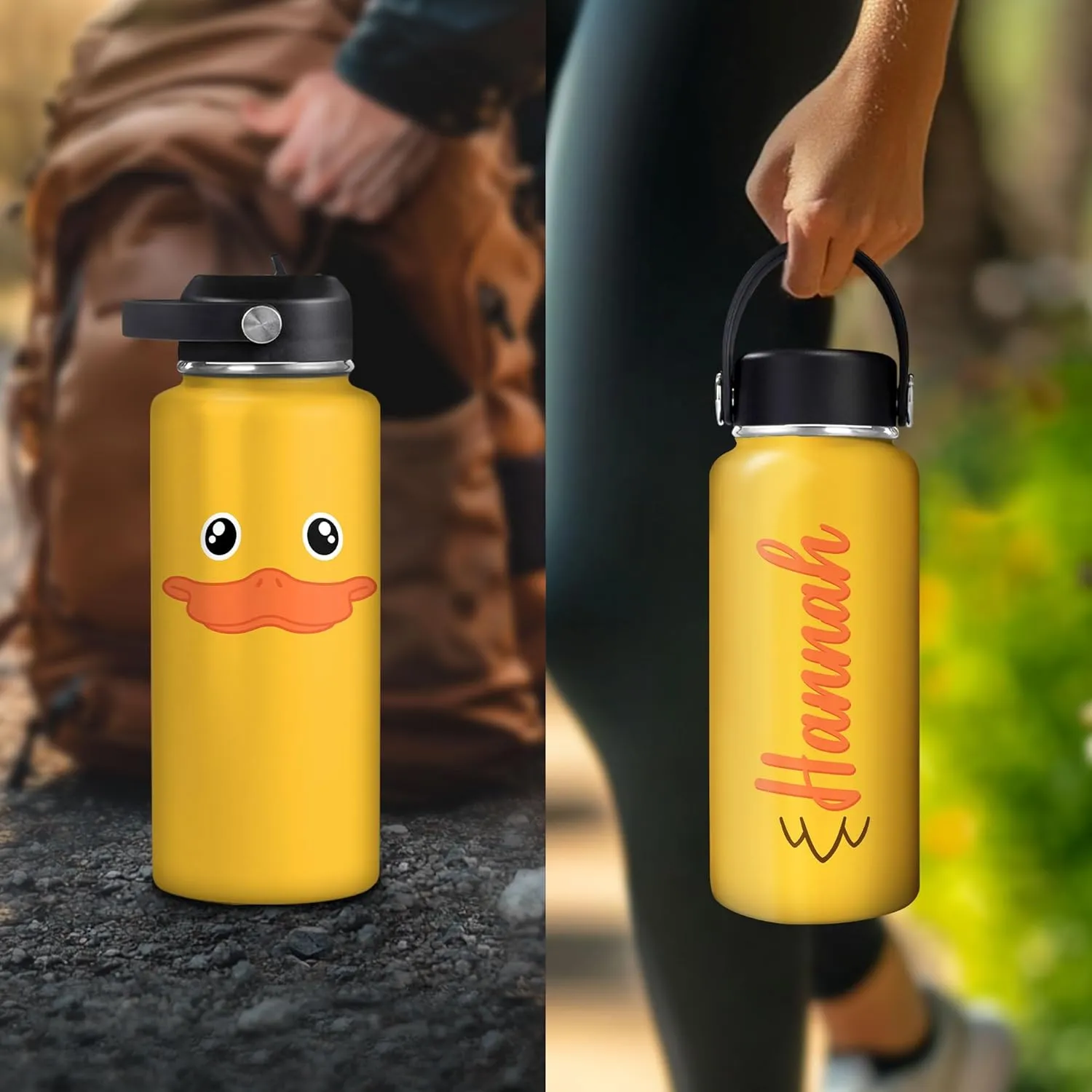 Hyturtle Personalized Duck Water Bottle - Insulated Stainless Steel Bottle with Leak-Proof Lid 18oz 32oz - Cute Animal Gift for Duck Lovers, Women, Girls - Birthday & Christmas Gift