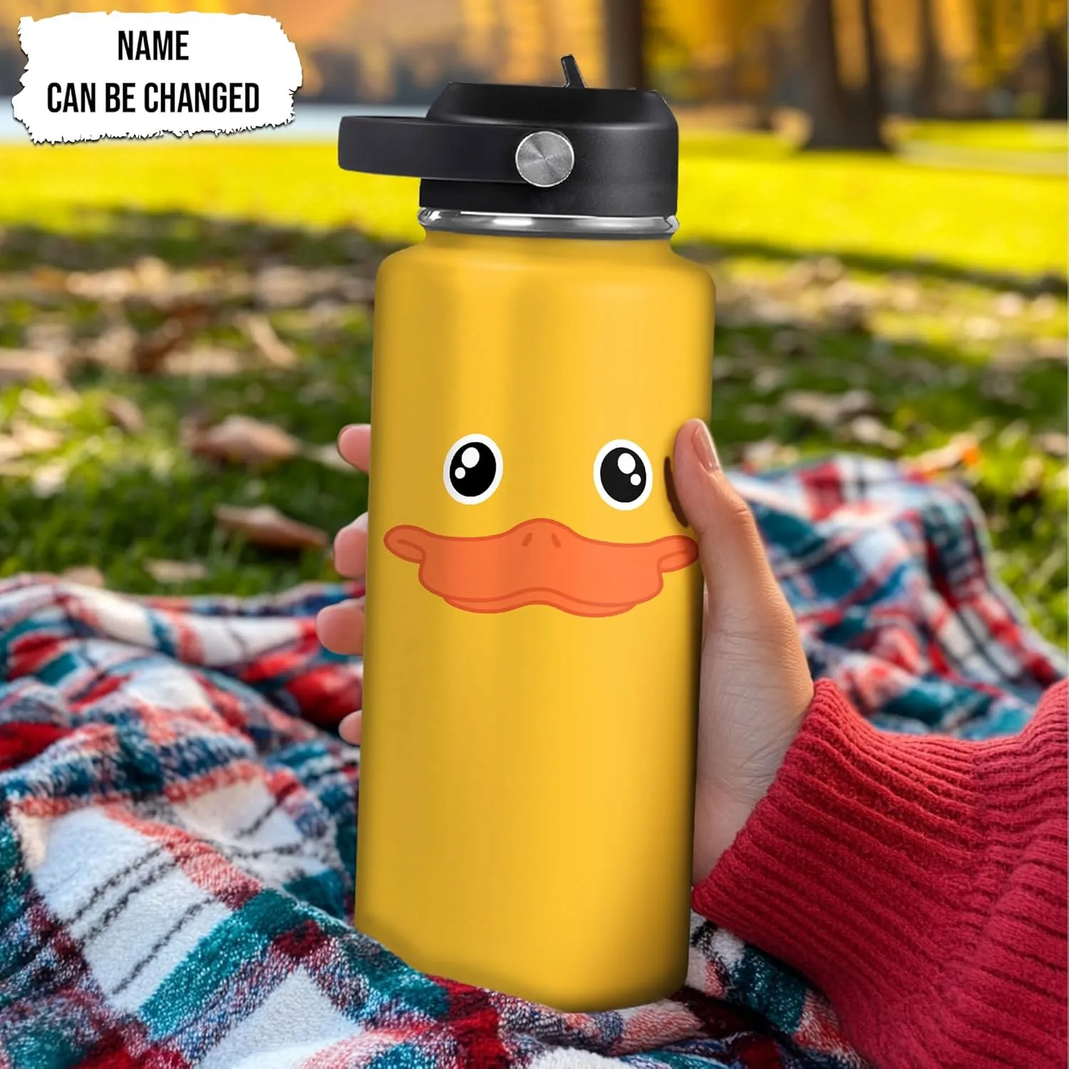 Hyturtle Personalized Duck Water Bottle - Insulated Stainless Steel Bottle with Leak-Proof Lid 18oz 32oz - Cute Animal Gift for Duck Lovers, Women, Girls - Birthday & Christmas Gift