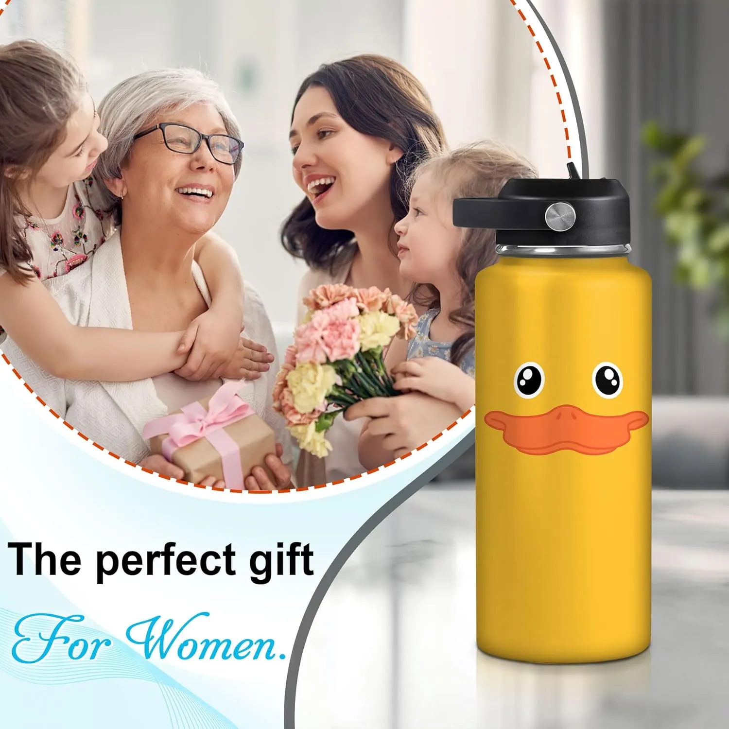 Hyturtle Personalized Duck Water Bottle - Insulated Stainless Steel Bottle with Leak-Proof Lid 18oz 32oz - Cute Animal Gift for Duck Lovers, Women, Girls - Birthday & Christmas Gift