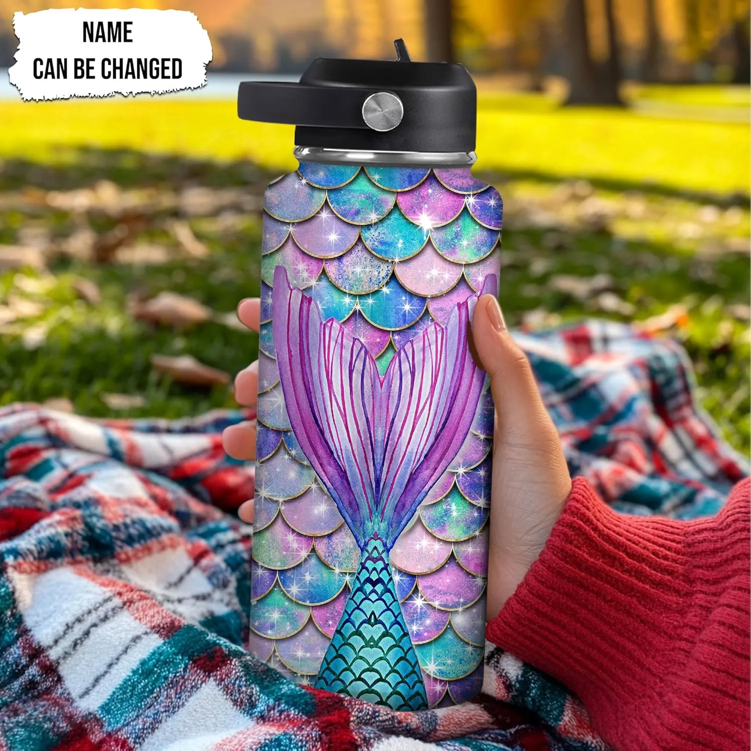 Hyturtle Personalized Mermaid Water Bottle - Custom Name Insulated Stainless Steel Bottle with Leak-Proof Lid 18oz 32oz - Gift for Women Girls Mermaid Lovers - Birthday & Christmas Gift