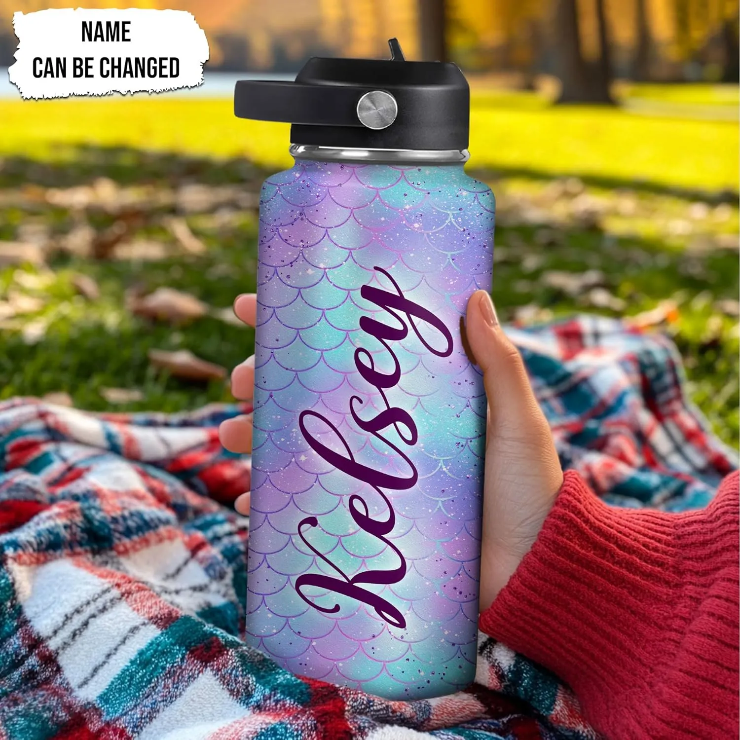 Hyturtle Personalized Mermaid Water Bottle - Custom Name Insulated Stainless Steel Bottle with Leak-Proof Lid 18oz 32oz - Mermaid Gift for Women Girls Lovers - Birthday & Christmas Gift