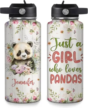 Hyturtle Personalized Panda Water Bottle - Insulated Stainless Steel Bottle with Leak-Proof Lid 18oz 32oz - Floral Panda Gift for Women, Girls, Panda Lovers, Animal Lovers - Birthday & Christmas Gift