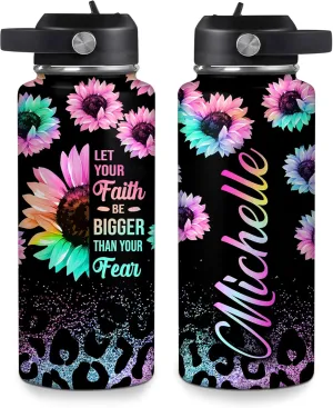 Hyturtle Personalized Sunflower Water Bottle - Travel Insulated Stainless Steel Bottle with Leak-Proof Lid 18oz 32oz - Sunflower Gift for Women, Girls, Sunflower Lovers - Birthday & Christmas Gift