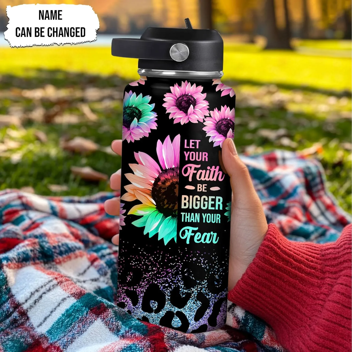 Hyturtle Personalized Sunflower Water Bottle - Travel Insulated Stainless Steel Bottle with Leak-Proof Lid 18oz 32oz - Sunflower Gift for Women, Girls, Sunflower Lovers - Birthday & Christmas Gift