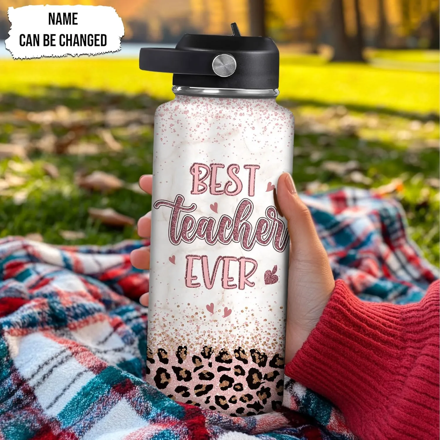 Hyturtle Personalized Teacher Water Bottle - Custom Name Insulated Stainless Steel Bottle with LeakProof Lid 18oz 32oz - Best Teacher Ever Appreciation Gift from Students for Birthday Back to School