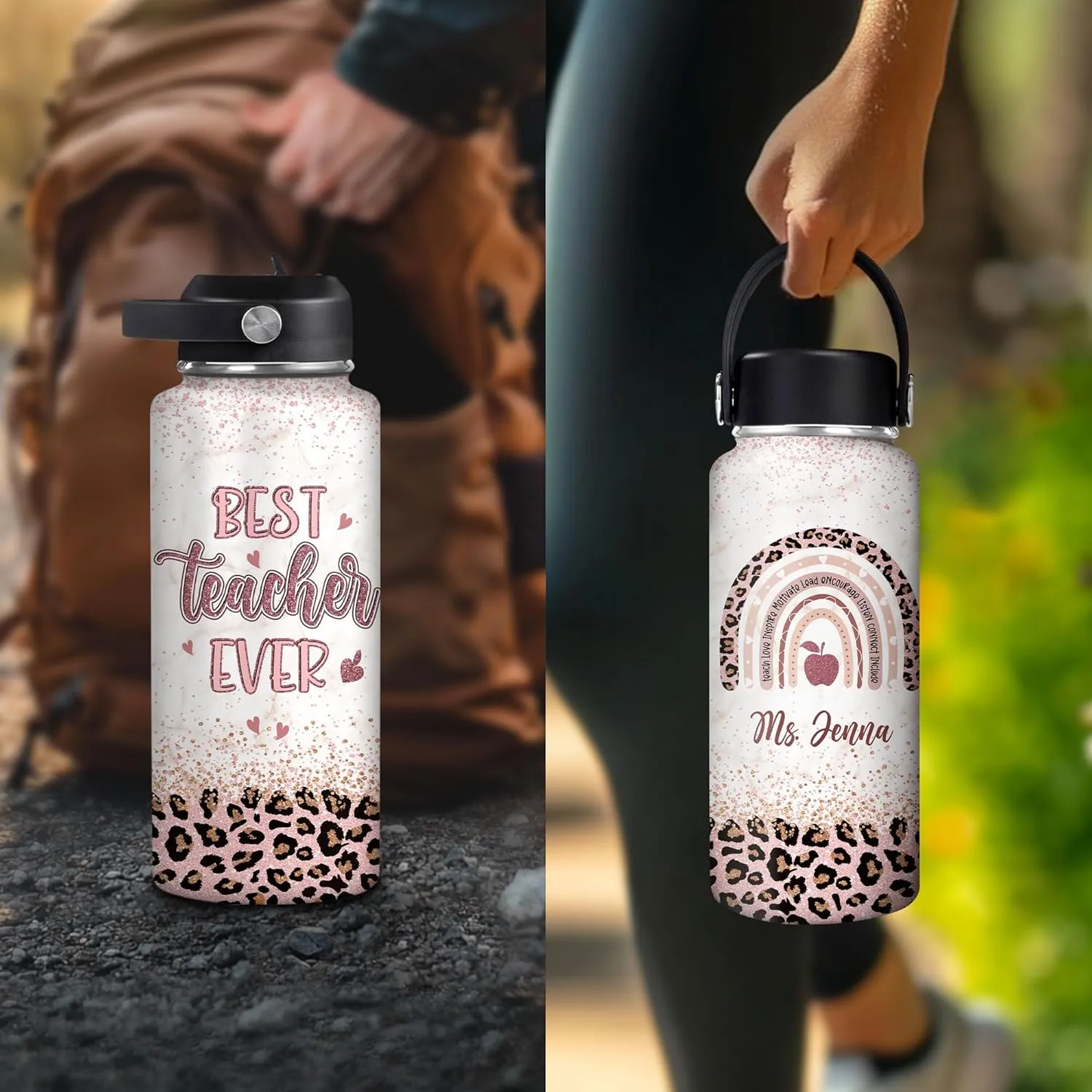 Hyturtle Personalized Teacher Water Bottle - Custom Name Insulated Stainless Steel Bottle with LeakProof Lid 18oz 32oz - Best Teacher Ever Appreciation Gift from Students for Birthday Back to School