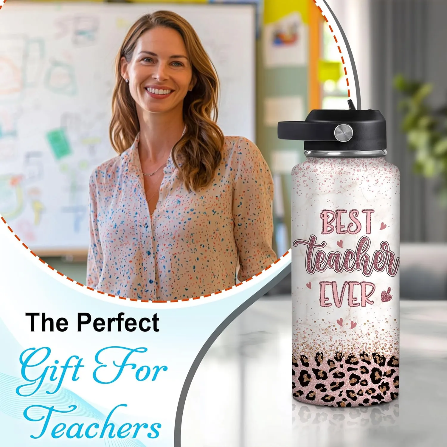 Hyturtle Personalized Teacher Water Bottle - Custom Name Insulated Stainless Steel Bottle with LeakProof Lid 18oz 32oz - Best Teacher Ever Appreciation Gift from Students for Birthday Back to School