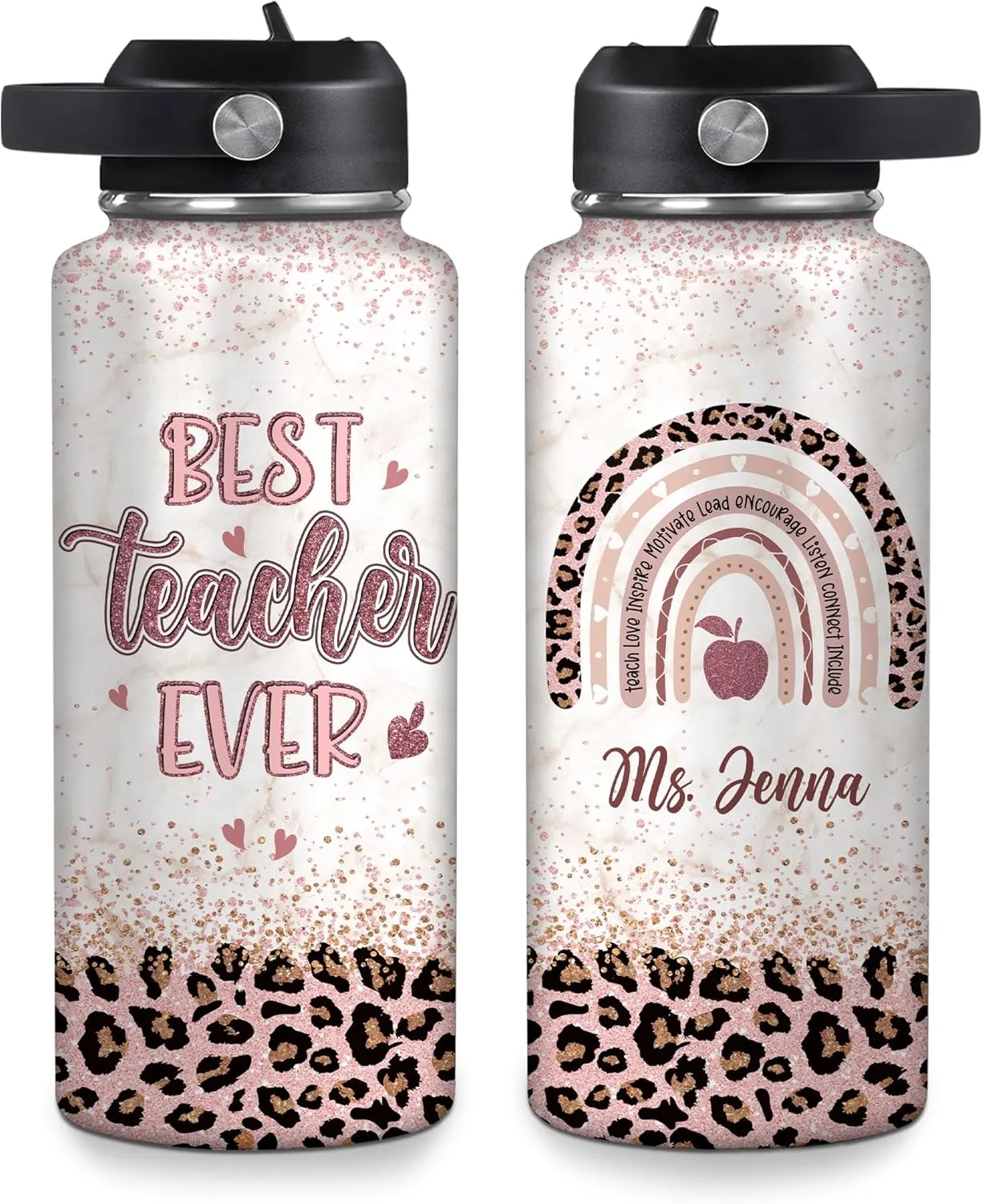 Hyturtle Personalized Teacher Water Bottle - Custom Name Insulated Stainless Steel Bottle with LeakProof Lid 18oz 32oz - Best Teacher Ever Appreciation Gift from Students for Birthday Back to School