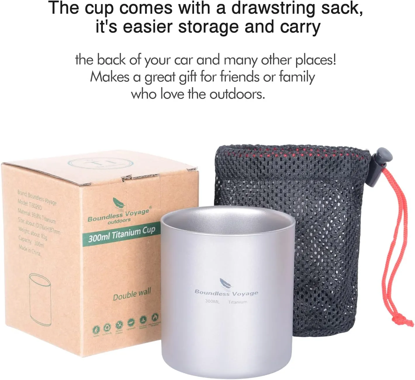 iBasingo 300ml Titanium Double-Walled Cup Ultralight Camping Tea Coffee Mug Metal Cold Hot Insulated Drinking Mug Portable Tableware for Outdoor Travel Hiking Backpacking Picnic Daily Used Ti3029D