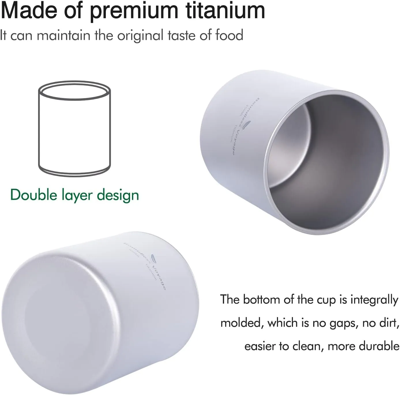 iBasingo 300ml Titanium Double-Walled Cup Ultralight Camping Tea Coffee Mug Metal Cold Hot Insulated Drinking Mug Portable Tableware for Outdoor Travel Hiking Backpacking Picnic Daily Used Ti3029D