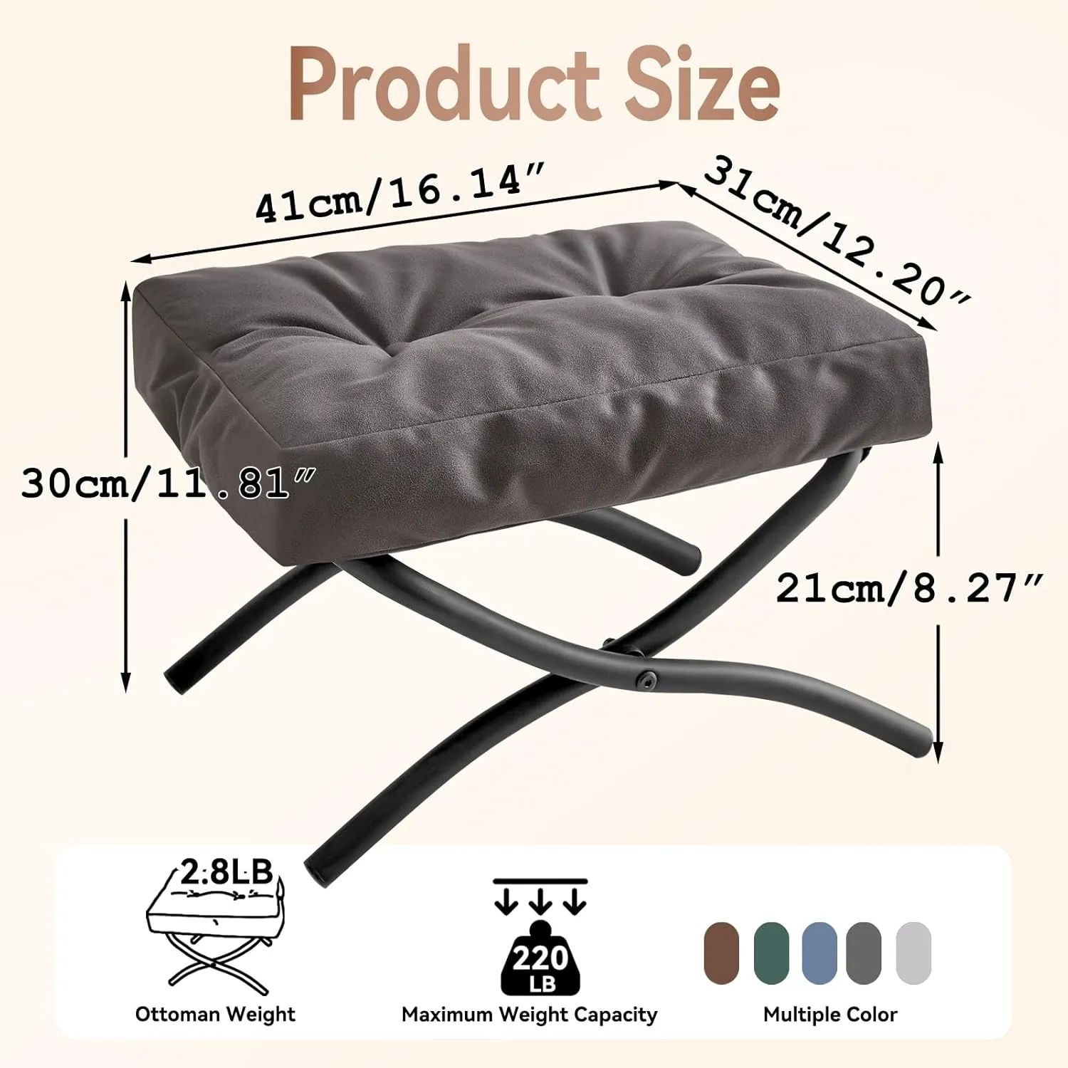 IBUYKE 11.8” H Folding Footrest Stool, Rectangle Small Foot Stool Accent Ottoman for Lazy Chair, Modern Portable Ottoman Foot Rest for Living Room Bedroom, Dark Grey WBD020BG