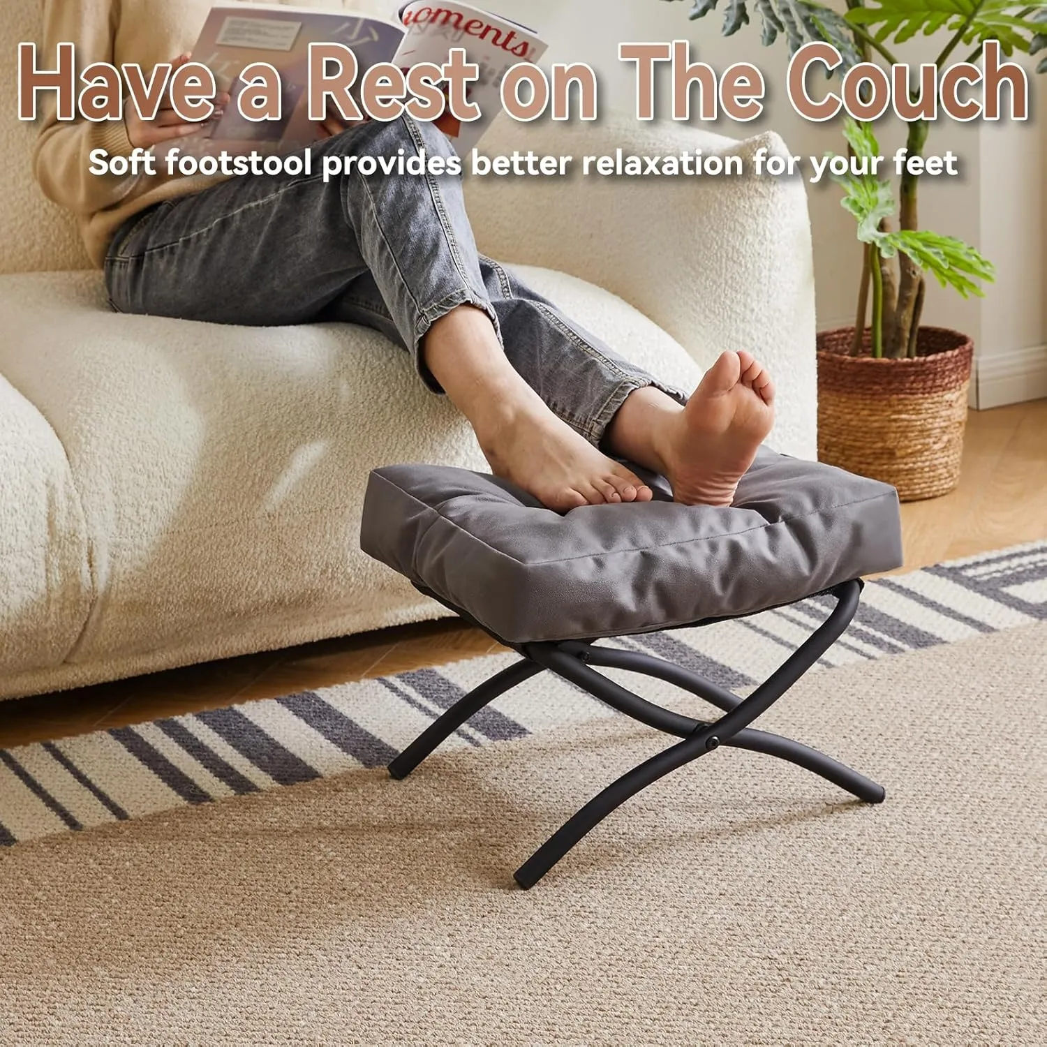 IBUYKE 11.8” H Folding Footrest Stool, Rectangle Small Foot Stool Accent Ottoman for Lazy Chair, Modern Portable Ottoman Foot Rest for Living Room Bedroom, Dark Grey WBD020BG